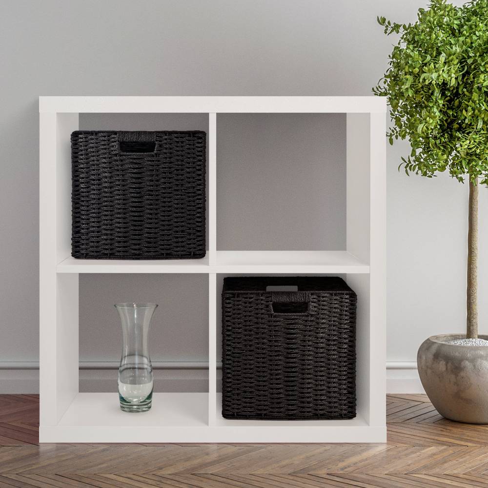 Woodluv Set of 2 Paper rope Storage Collapsible Baskets, Black
