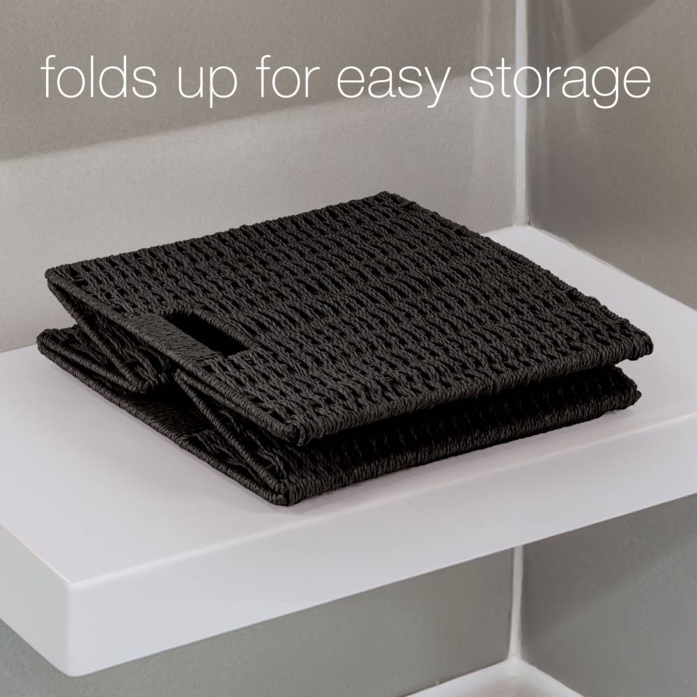 Woodluv Set of 2 Paper rope Storage Collapsible Baskets, Black