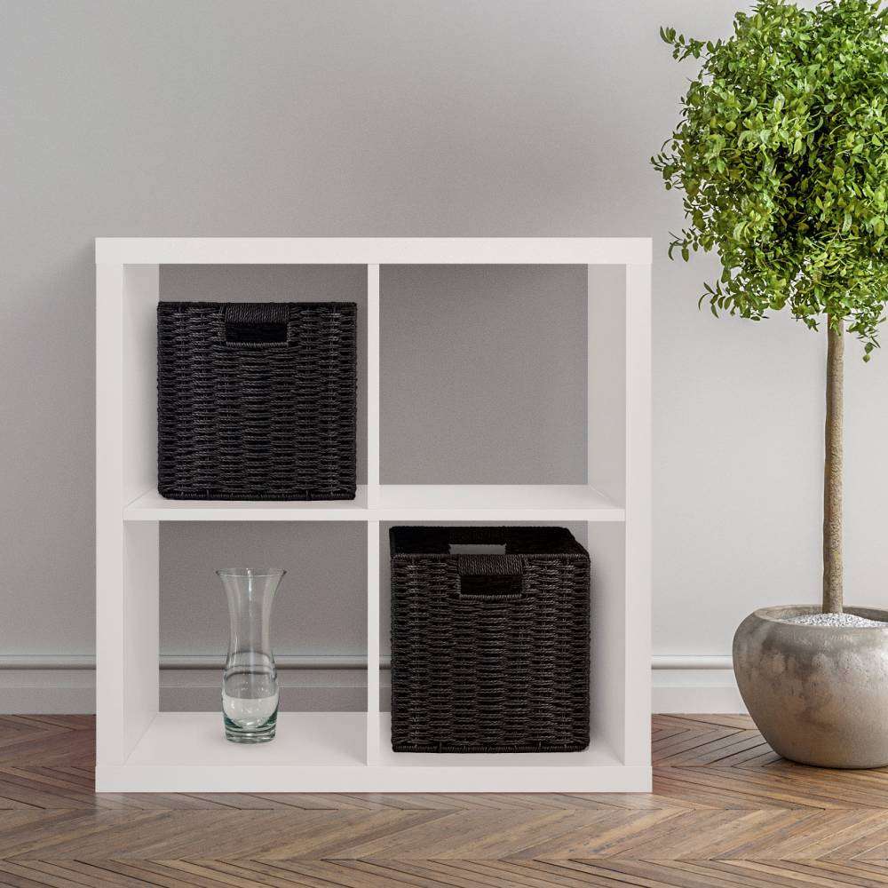 Woodluv Set of 2 Paper rope Storage Collapsible Baskets, Black