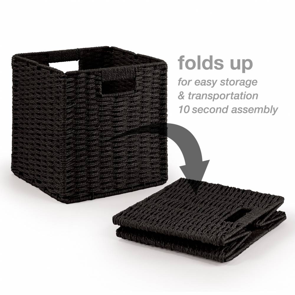 Woodluv Set of 2 Paper rope Storage Collapsible Baskets, Black