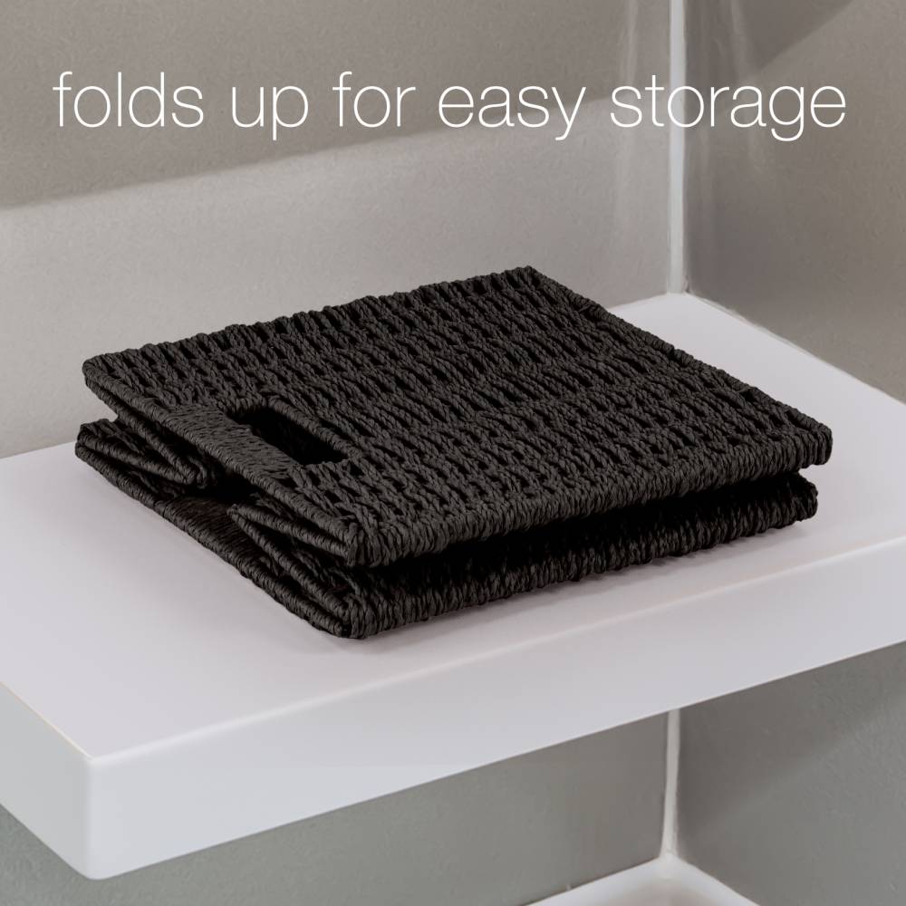 Woodluv Set of 2 Paper rope Storage Collapsible Baskets, Black