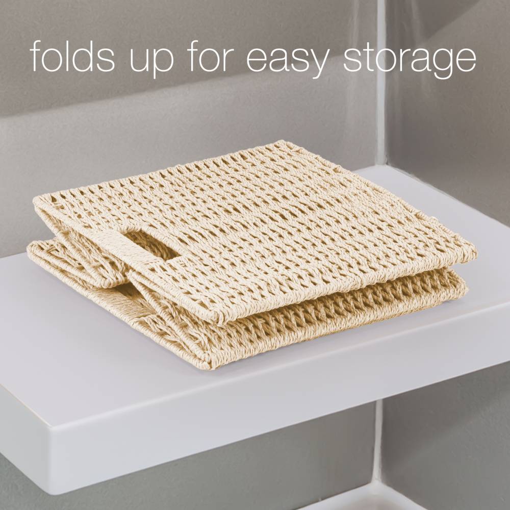 Woodluv Set of 2 Paper rope Storage Collapsible Baskets, Cream