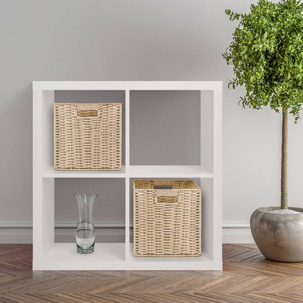 Woodluv Set of 2 Paper rope Storage Collapsible Baskets, Cream