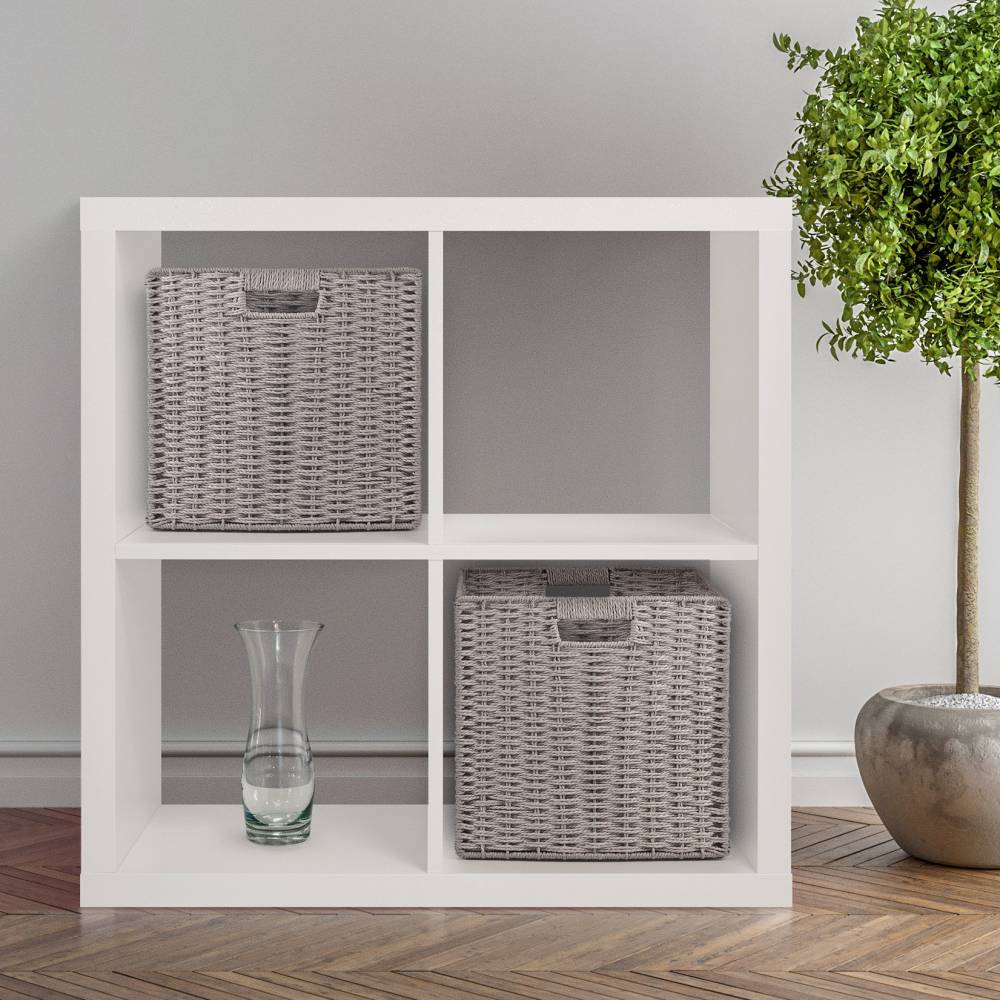 Woodluv Set of 2 Paper rope Storage Collapsible Baskets, Grey