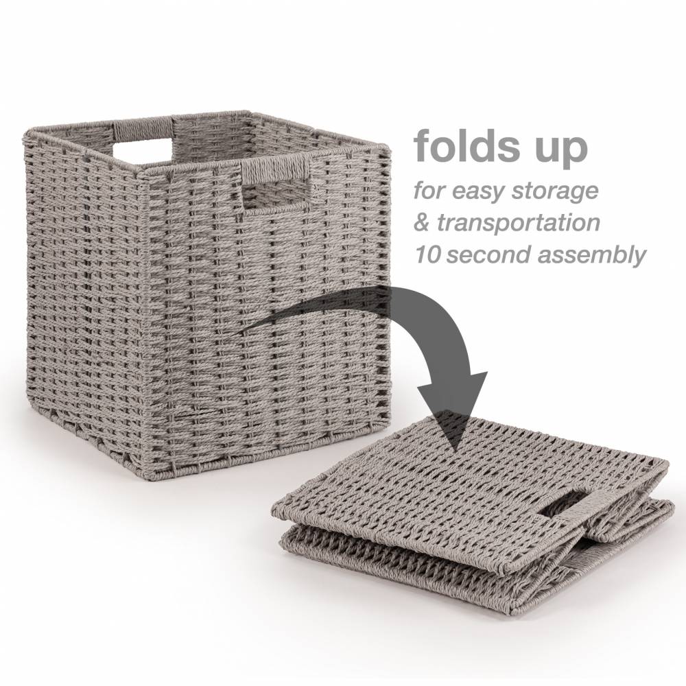 Woodluv Set of 2 Paper rope Storage Collapsible Baskets, Grey