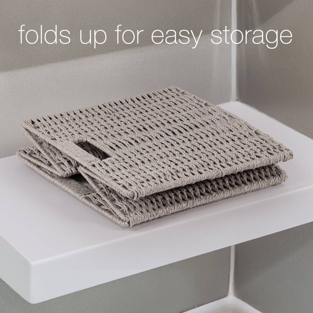 Woodluv Set of 2 Paper rope Storage Collapsible Baskets, Grey