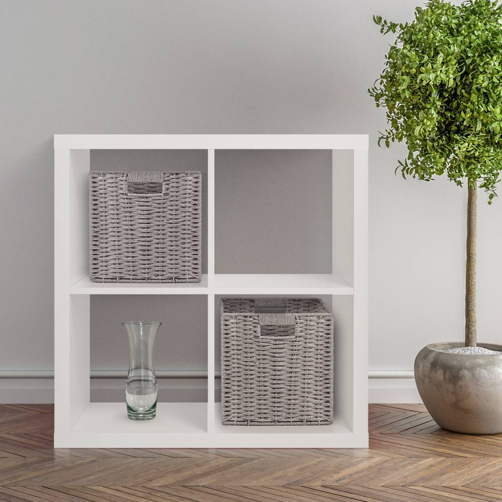 Woodluv Set of 2 Paper rope Storage Collapsible Baskets, Grey