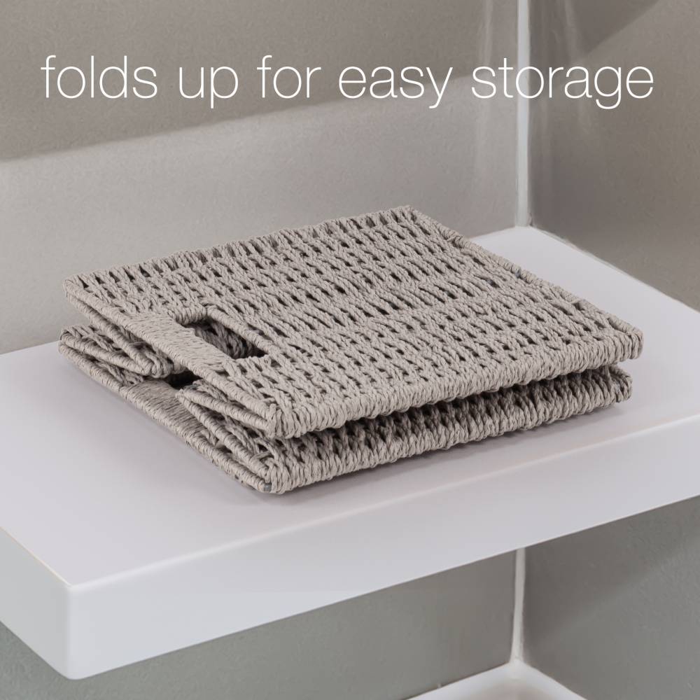Woodluv Set of 2 Paper rope Storage Collapsible Baskets, Grey