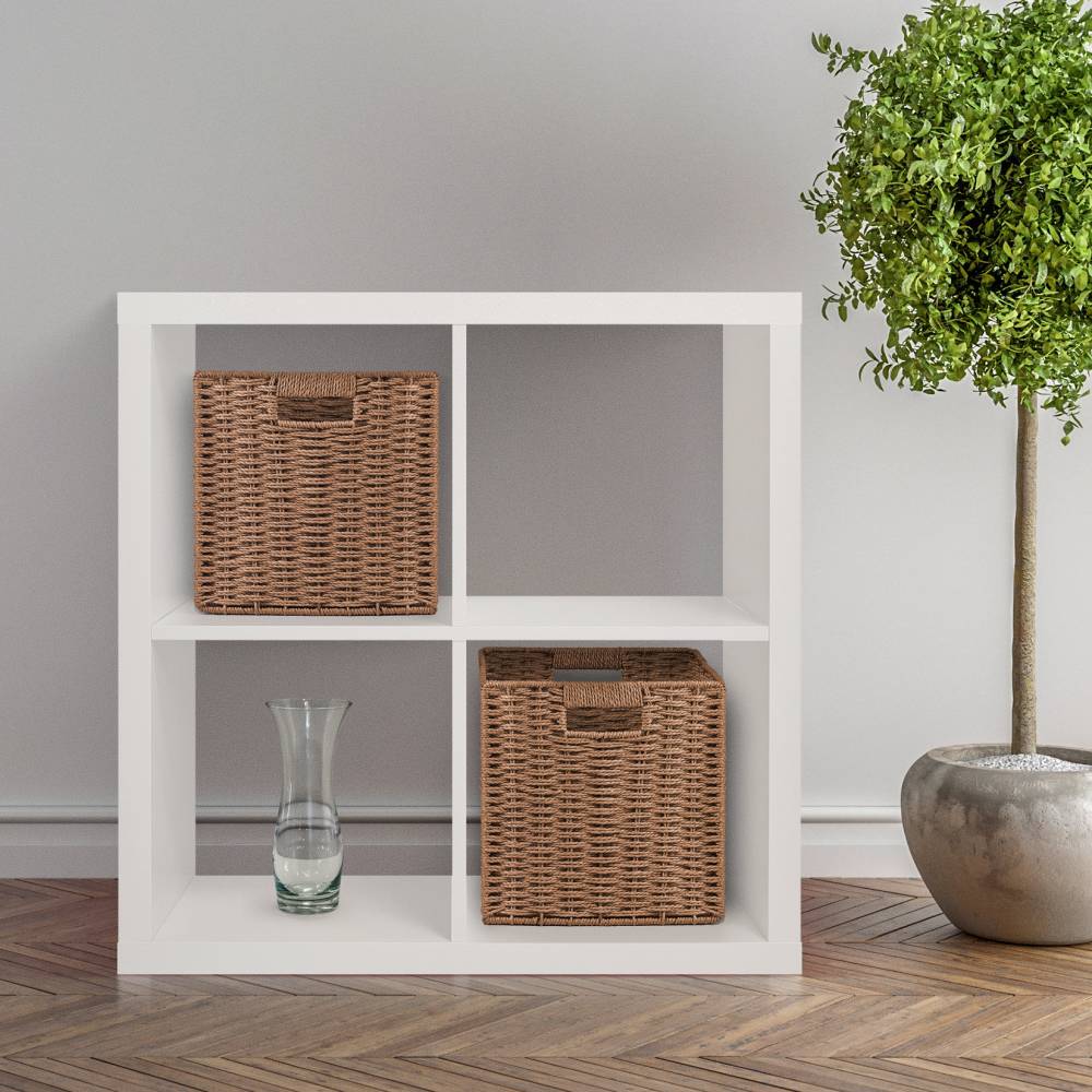 Woodluv Set of 2 Paper rope Storage Collapsible Baskets, Khaki