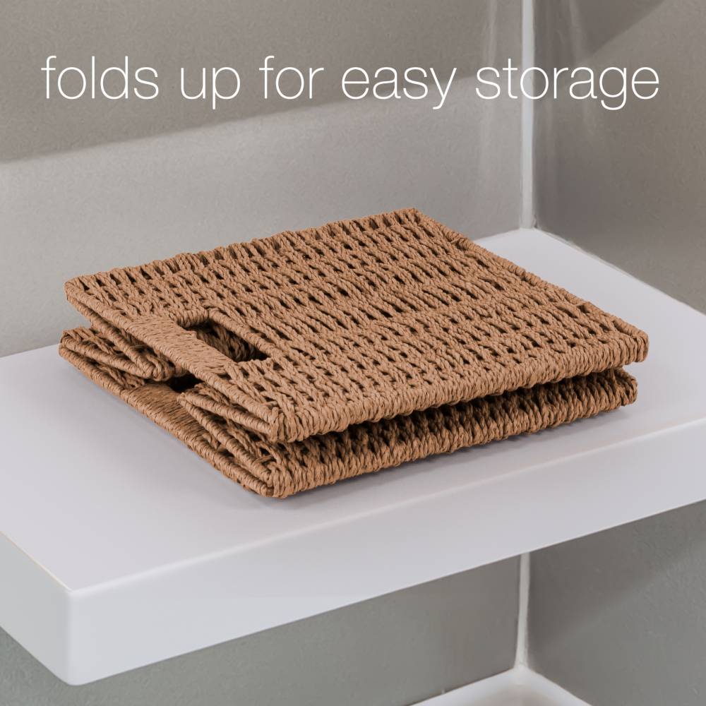 Woodluv Set of 2 Paper rope Storage Collapsible Baskets, Khaki