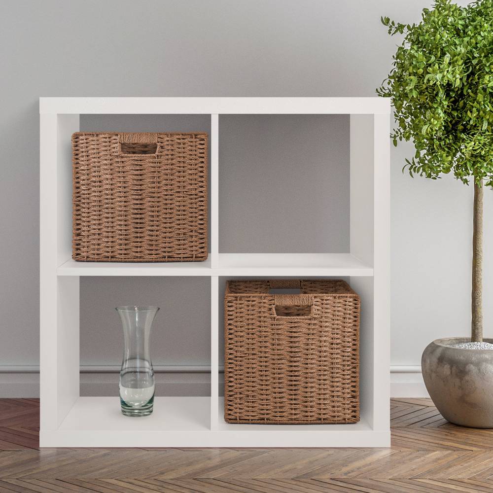 Woodluv Set of 2 Paper rope Storage Collapsible Baskets, Khaki