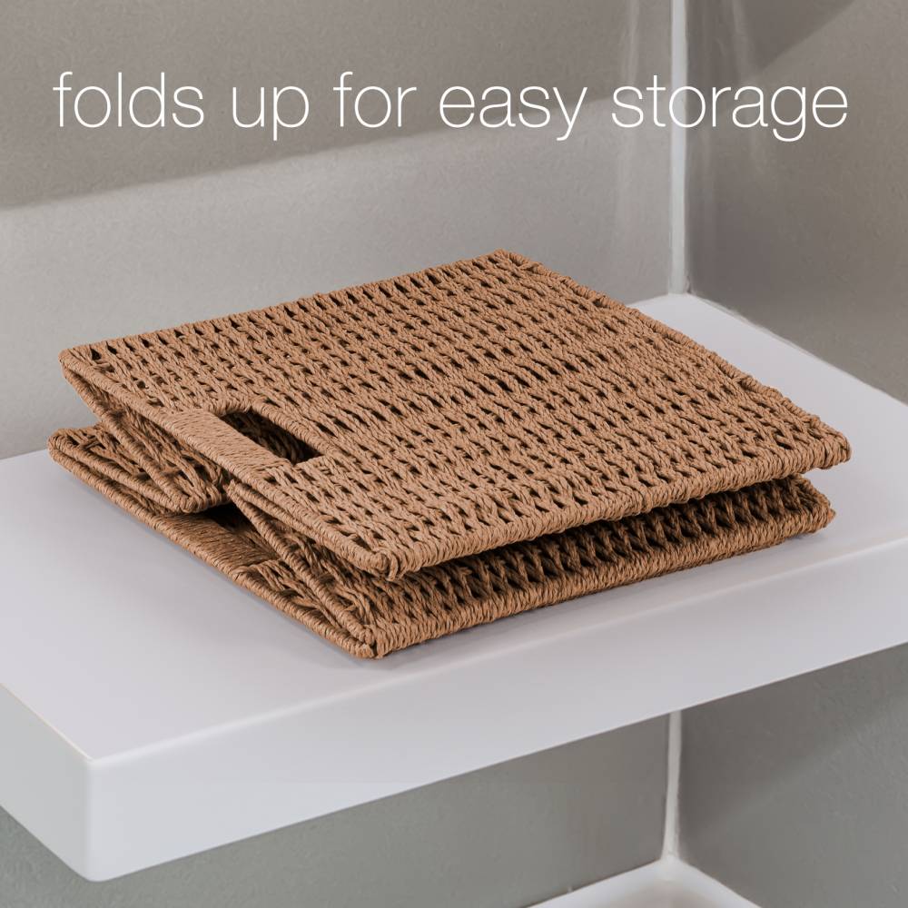 Woodluv Set of 2 Paper rope Storage Collapsible Baskets, Khaki