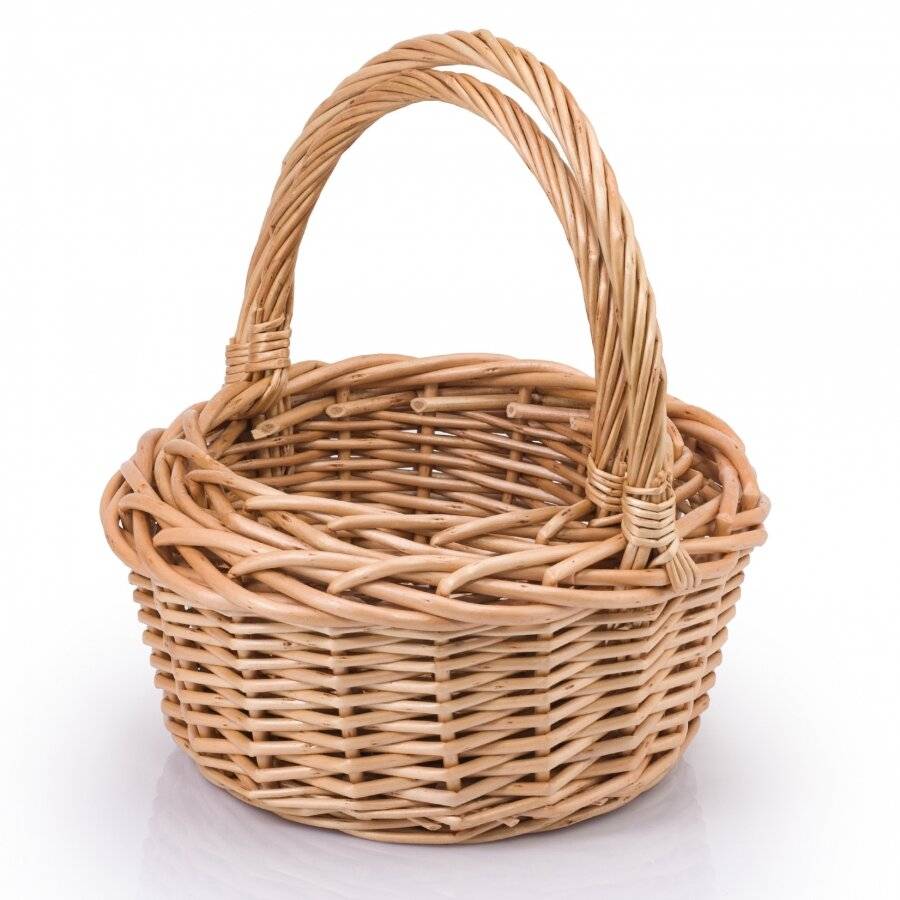 Woodluv Set of 2 Round Wicker Baskets With Long Handles - Natural