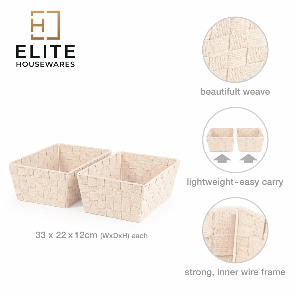 Woodluv Set of 2 Storage Baskets, Gift Hamper Baskets - Cream
