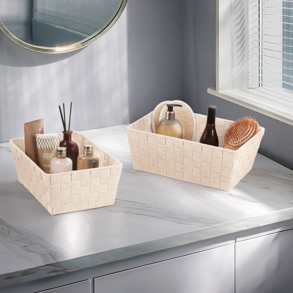 Woodluv Set of 2 Storage Baskets, Gift Hamper Baskets - Cream