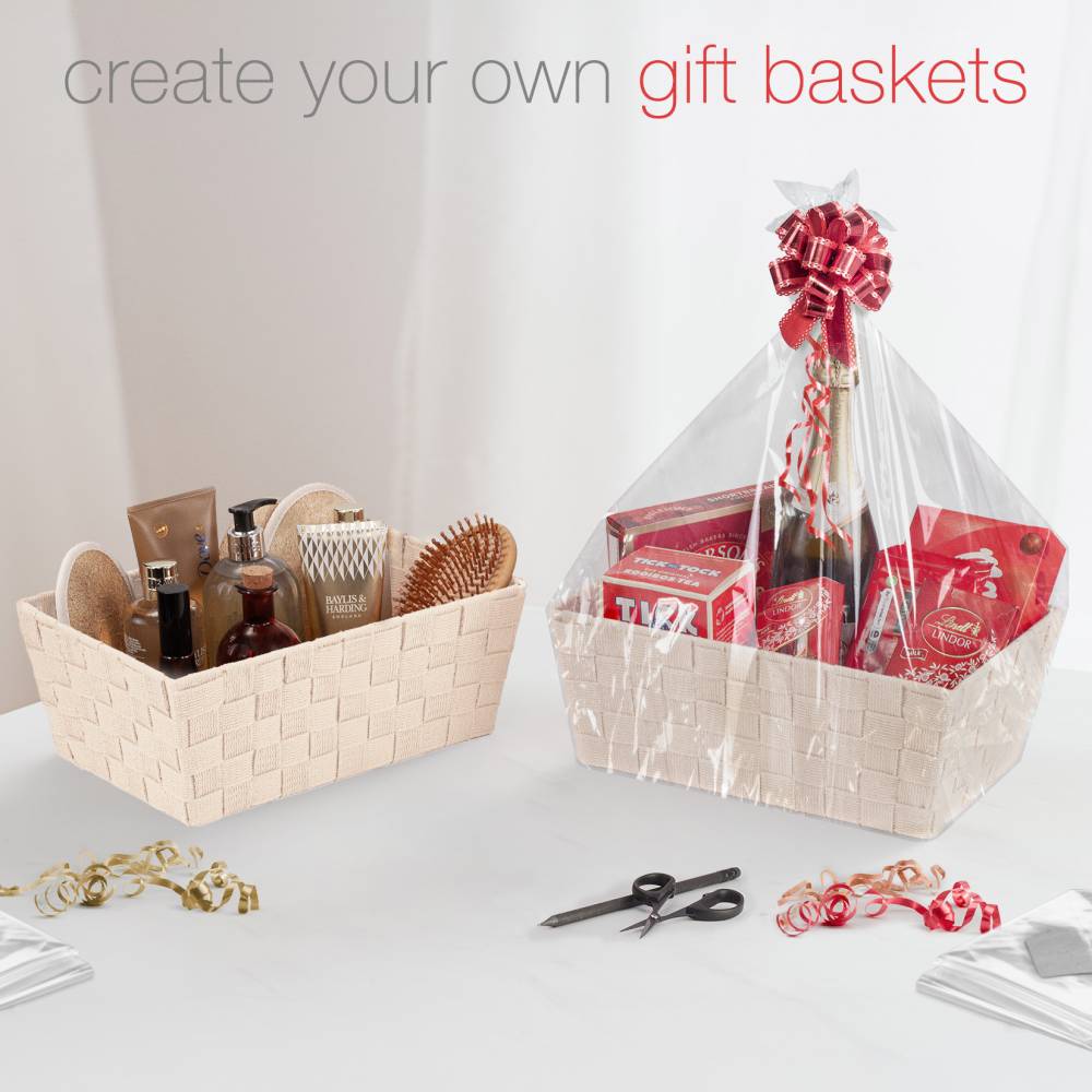 Woodluv Set of 2 Storage Baskets, Gift Hamper Baskets - Cream