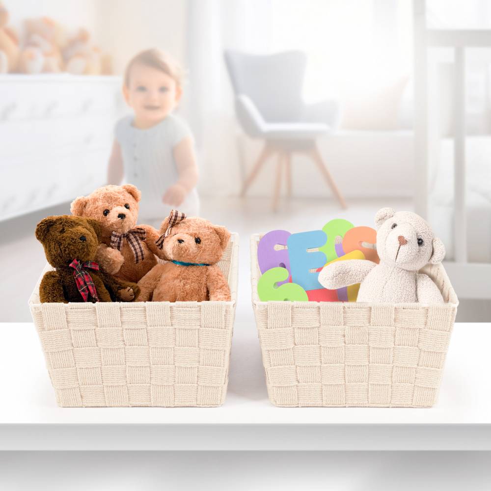 Woodluv Set of 2 Storage Baskets, Gift Hamper Baskets - Cream