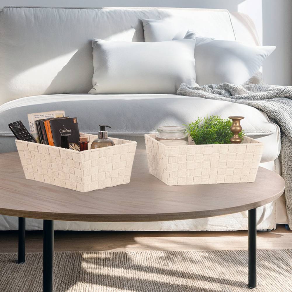 Woodluv Set of 2 Storage Baskets, Gift Hamper Baskets - Cream