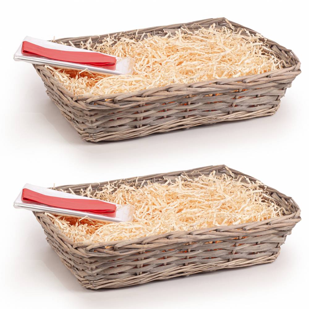Woodluv Set of 2 Wicker Gift Baskets - Grey Finish with Red Ribbon