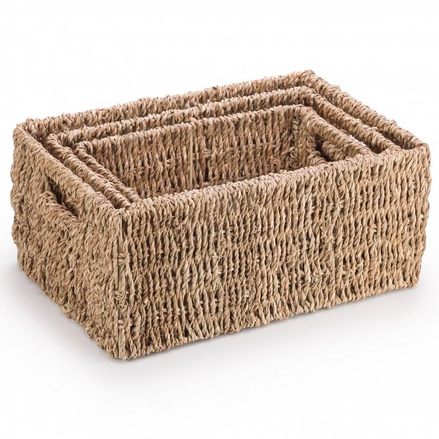 Woodluv Set of 3 Decorative Handwoven Seagrass Storage Basket
