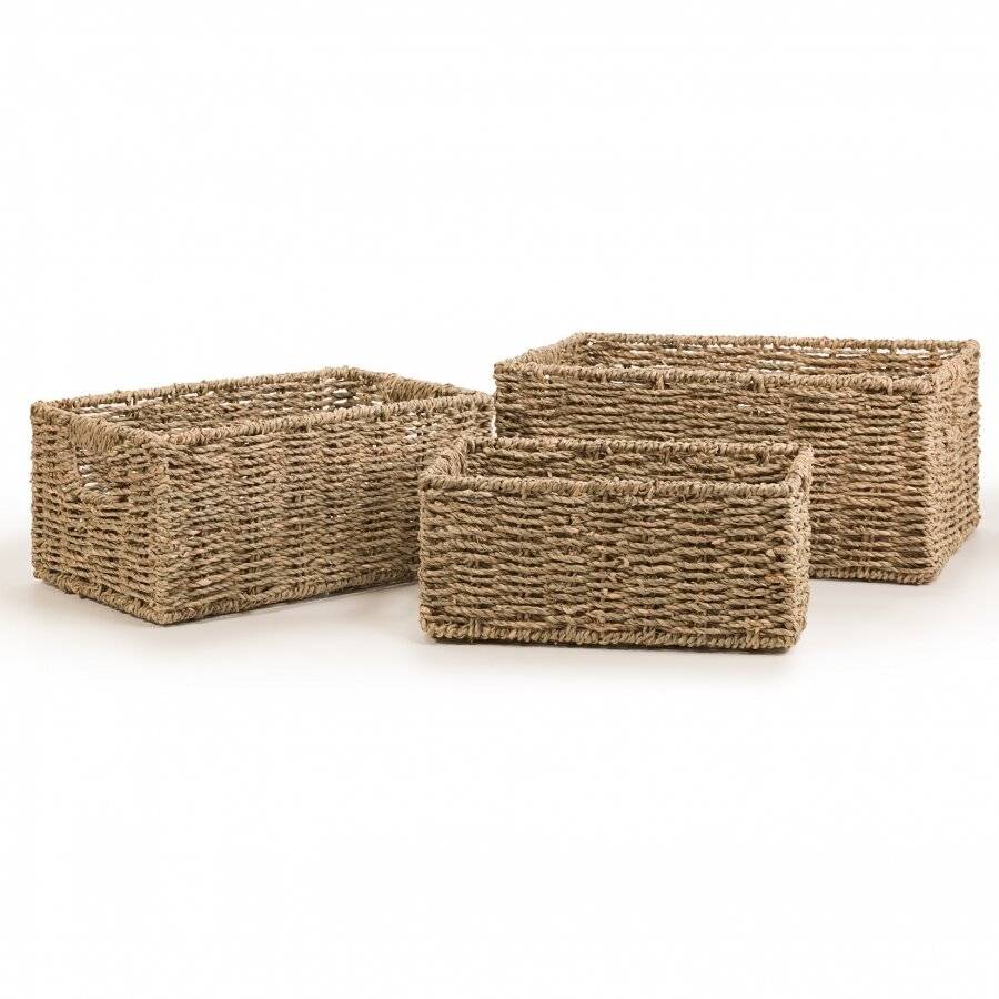 Woodluv Set of 3 Decorative Handwoven Seagrass Storage Basket