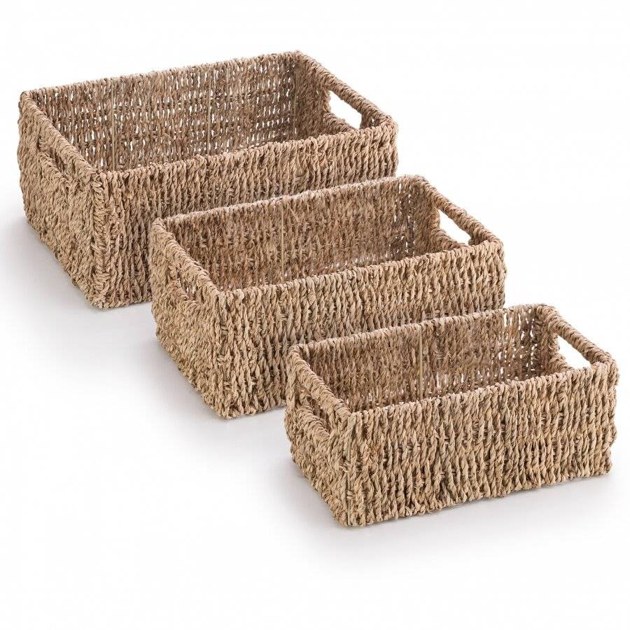 Woodluv Set of 3 Decorative Handwoven Seagrass Storage Basket