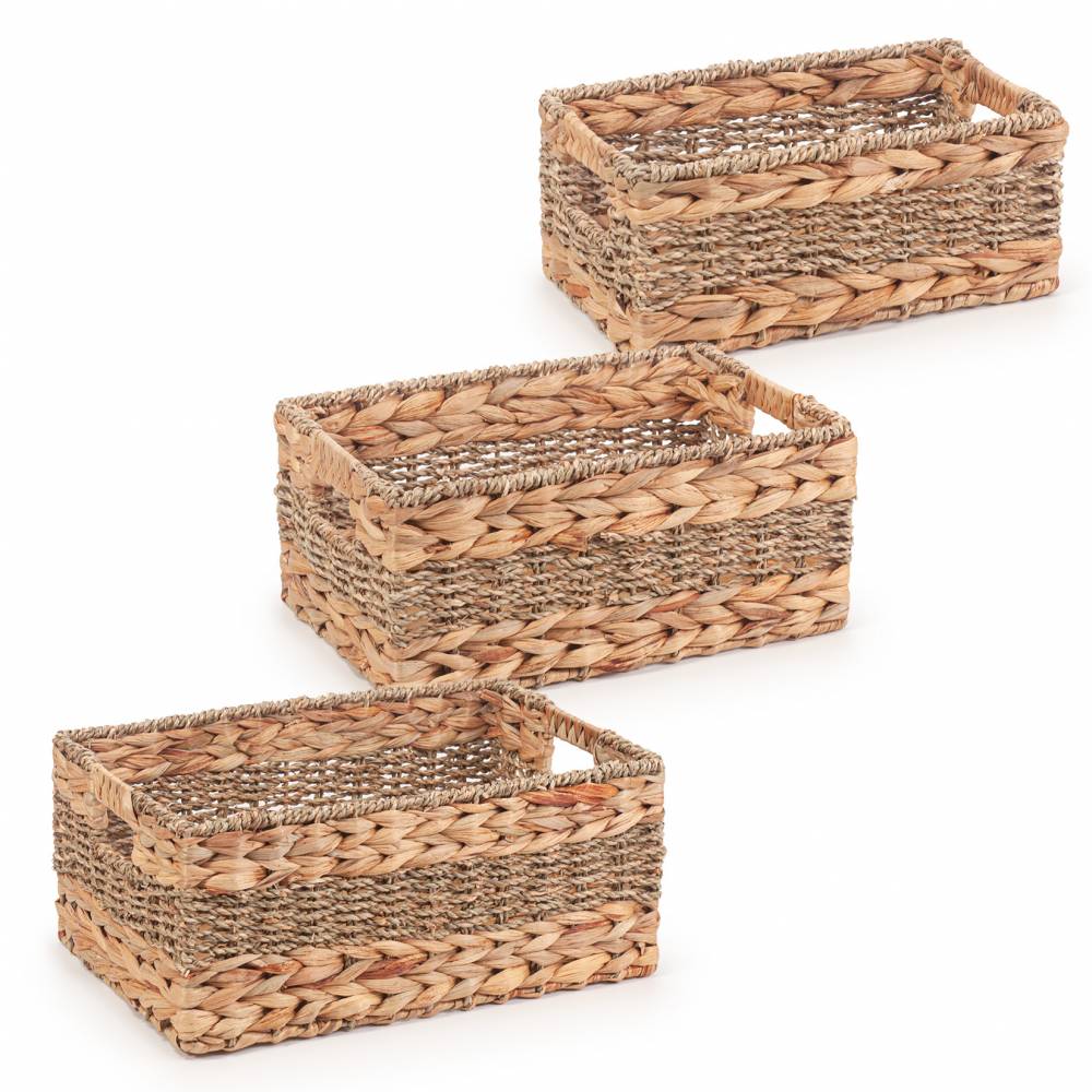 Woodluv Set of 3 Handwoven Seagrass & Water Hyacinth Storage Baskets