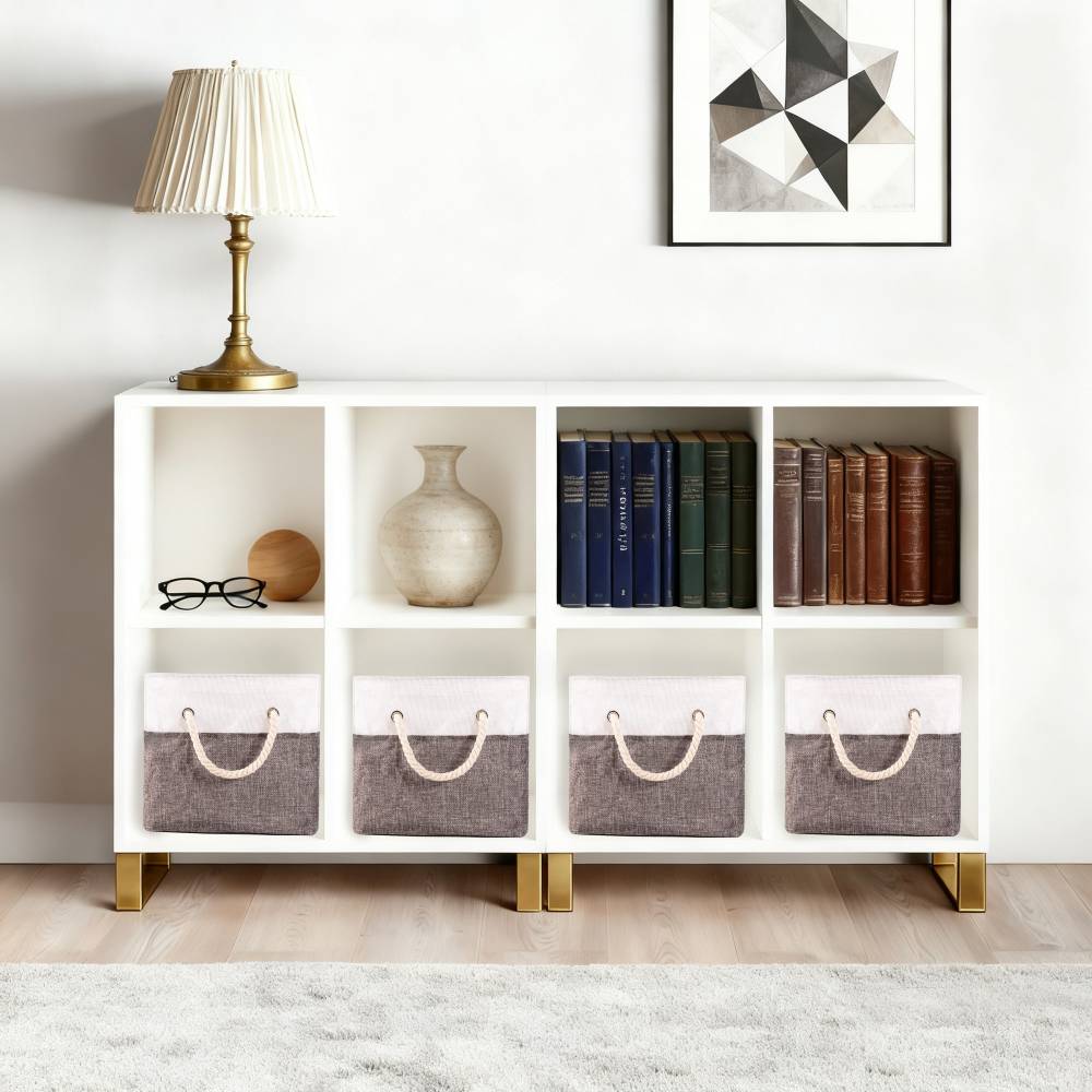 Woodluv Set of 3 Linen Storage Foldable Collapsible Baskets, Grey