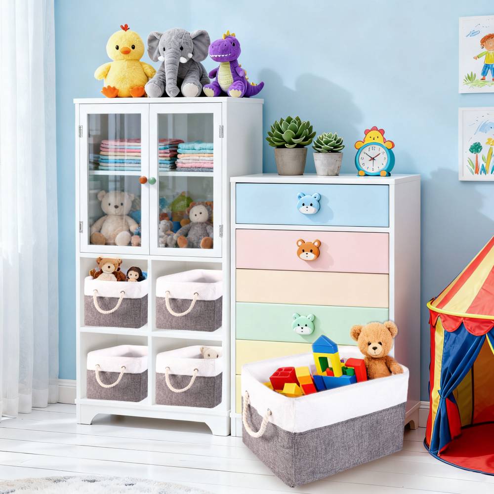 Woodluv Set of 3 Linen Storage Foldable Collapsible Baskets, Grey