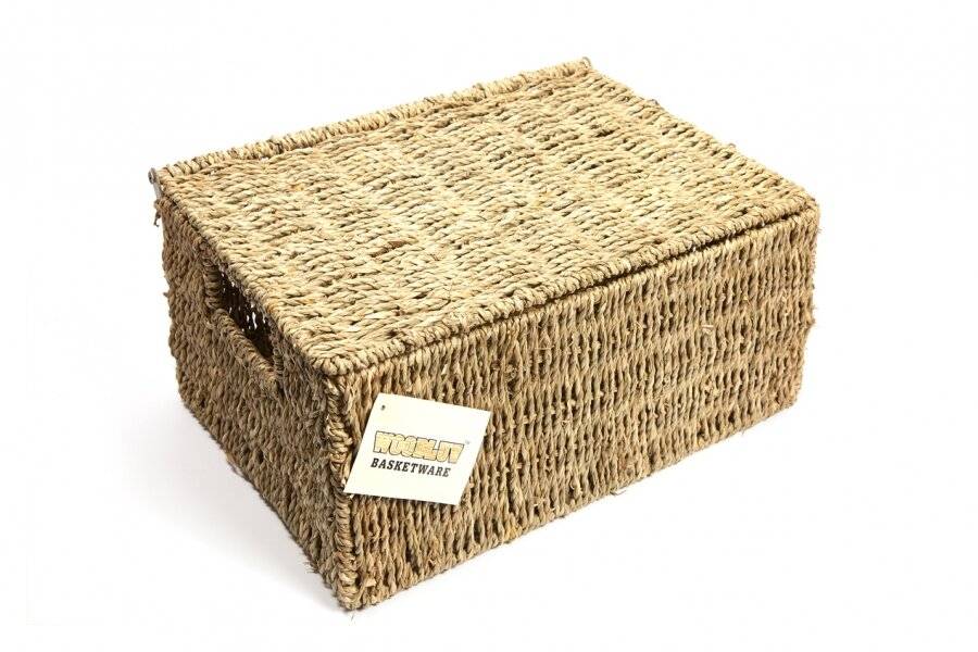 Woodluv Set of 3  Natural Seagrass Storage Basket With Lid