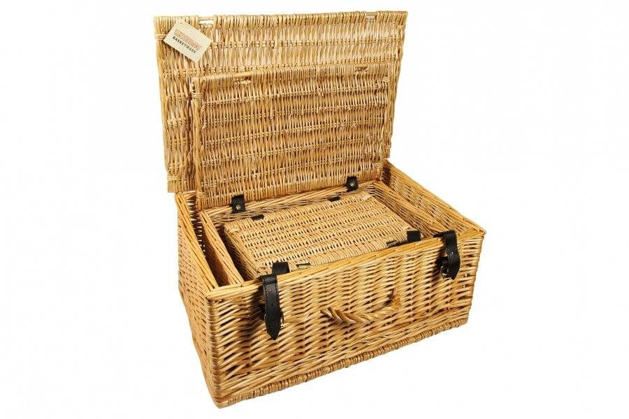 Woodluv Set of 3 Natural Wicker Gift Basket With Faux Leather Strap