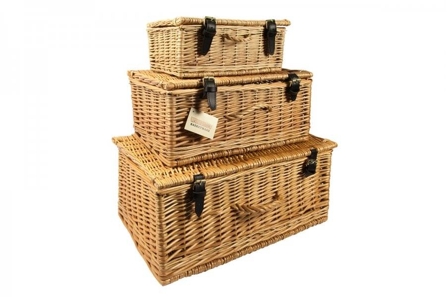 Woodluv Set of 3 Natural Wicker Gift Basket With Faux Leather Strap