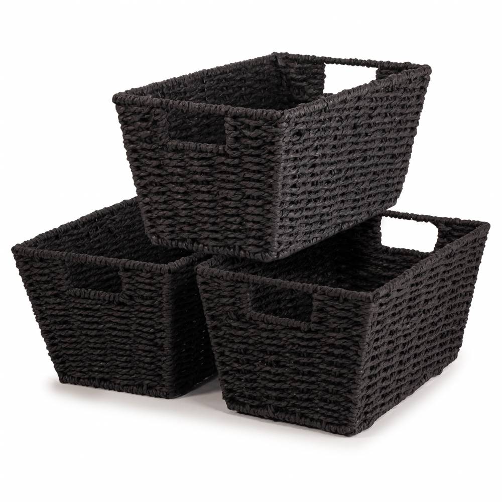 Woodluv Set of 3 Paper Rope Storage Basket , Black