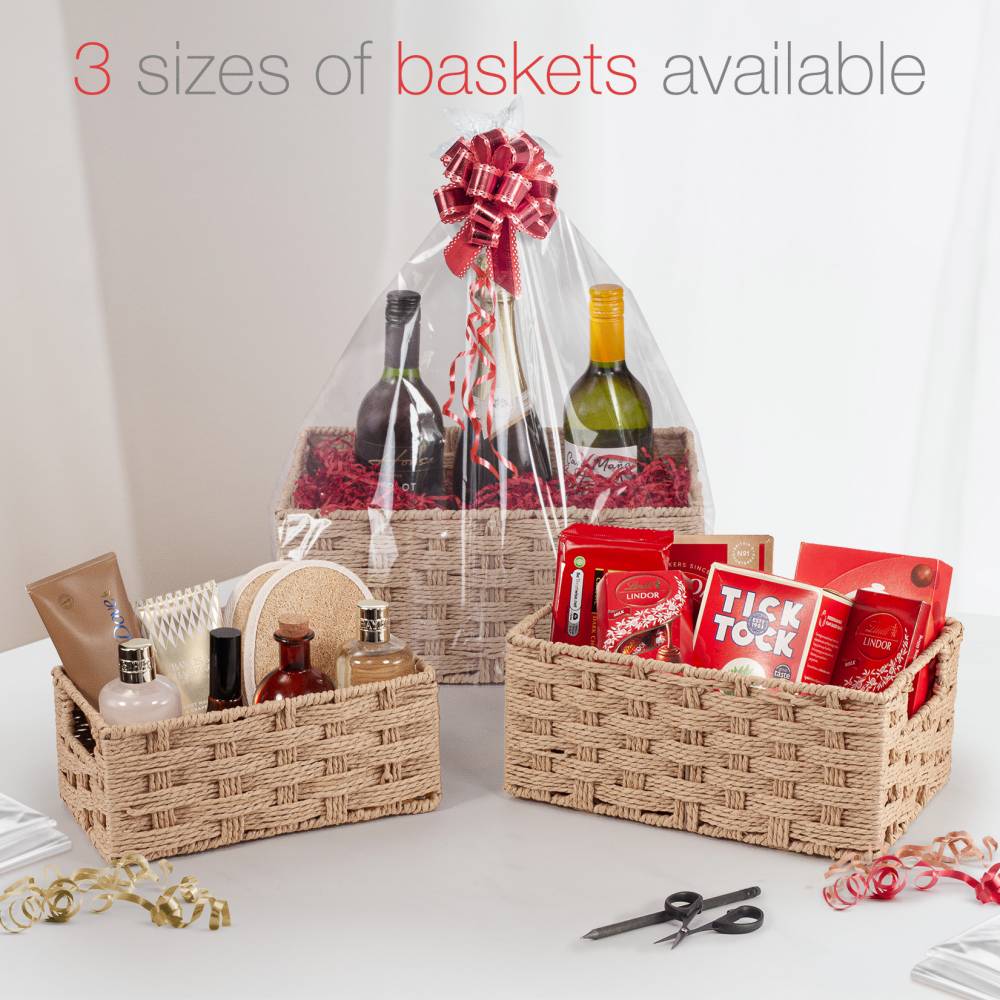 Woodluv Set of 3 Paper rope Storage Gift Hamper Baskets, Beige
