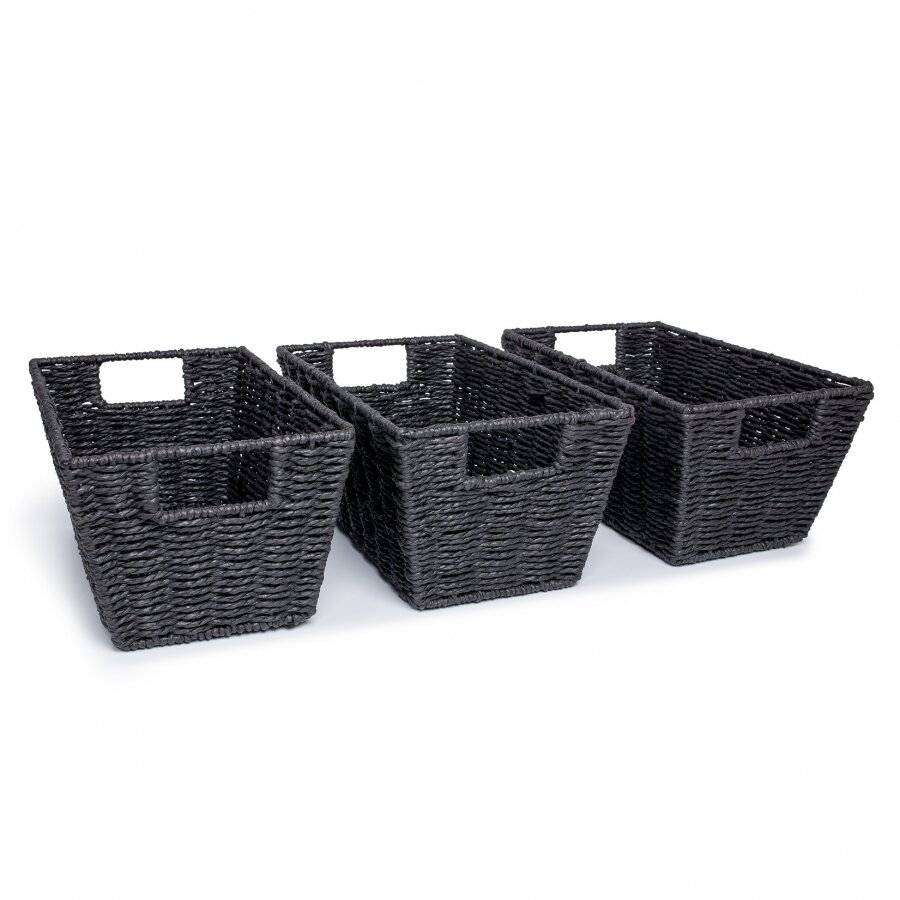 Woodluv Set of 3 Paper Rope Storage Gift Hamper Shelf Basket - Black