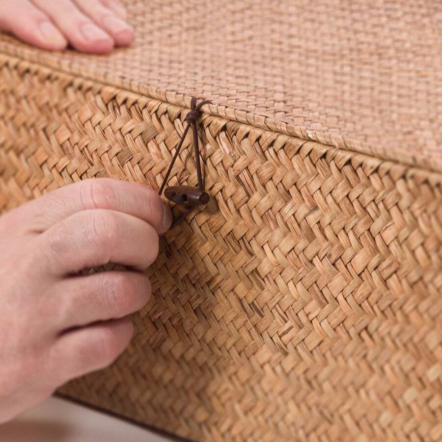 Woodluv Set of 3 Seagrass Shelf Storage Baskets With Lid, Brown