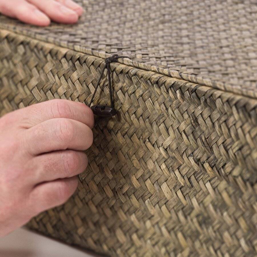 Woodluv Set of 3 Seagrass Shelf Storage Baskets With Lid, Green