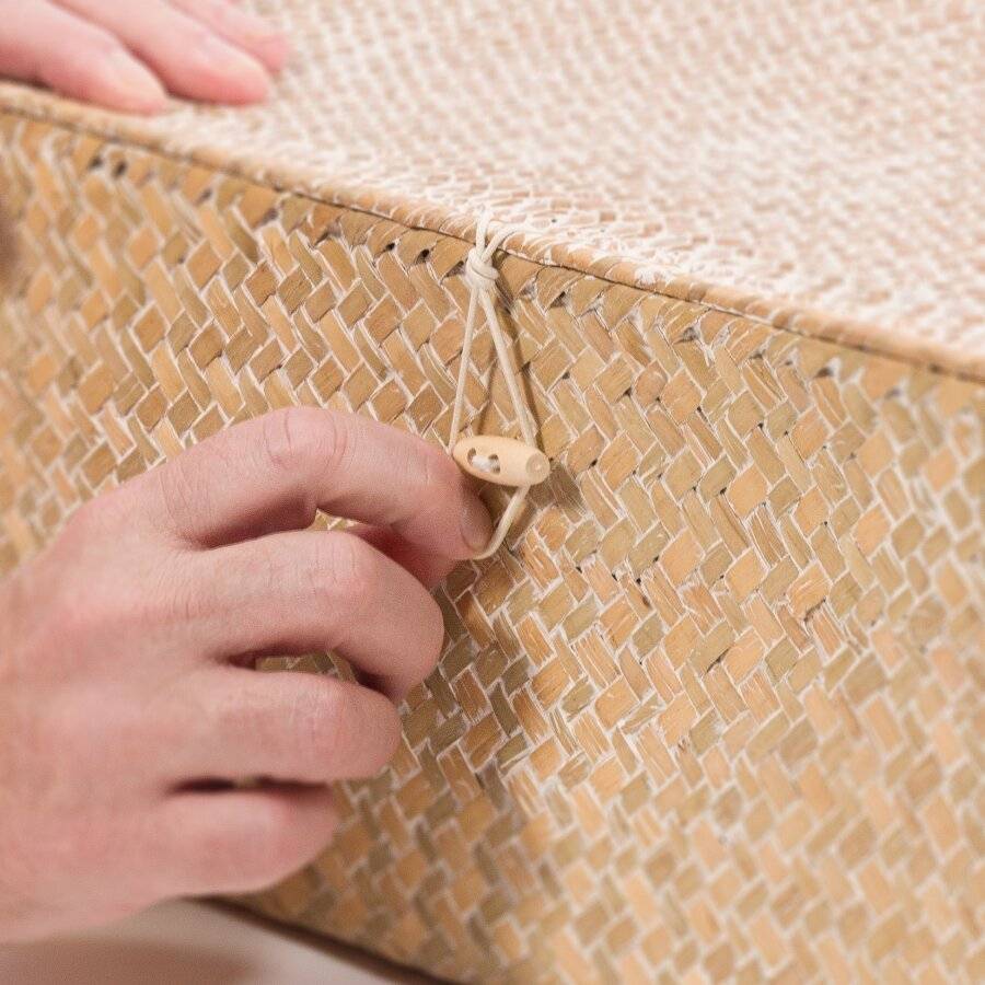 Woodluv Set of 3 Seagrass Shelf Storage Baskets With Lid, Natural
