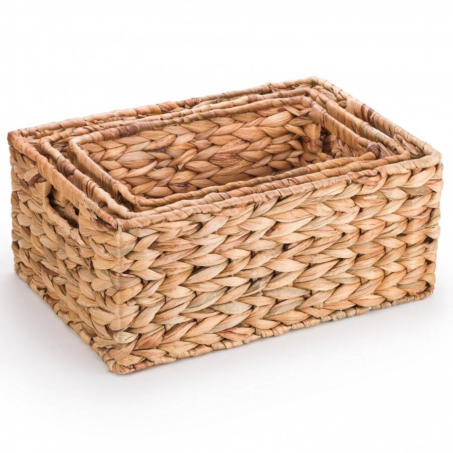 Woodluv Set of 3 Water Hyacinth Shelf Storage Gift Hamper Basket