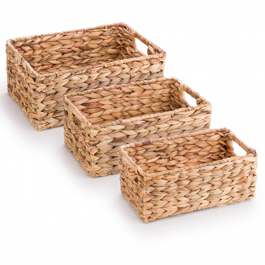 Woodluv Set of 3 Water Hyacinth Shelf Storage Gift Hamper Basket