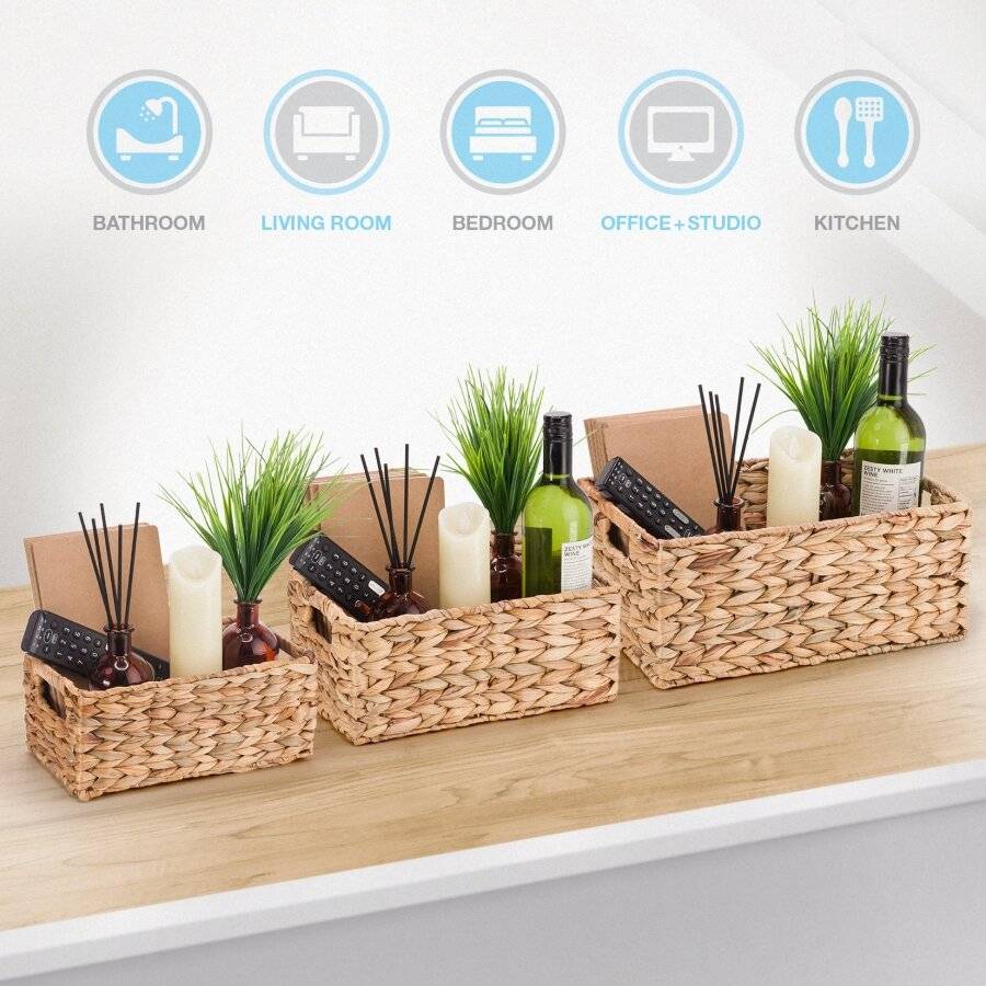 Woodluv Set of 3 Water Hyacinth Shelf Storage Gift Hamper Basket