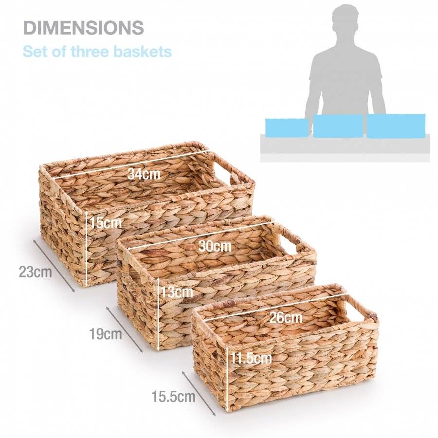 Woodluv Set of 3 Water Hyacinth Shelf Storage Gift Hamper Basket