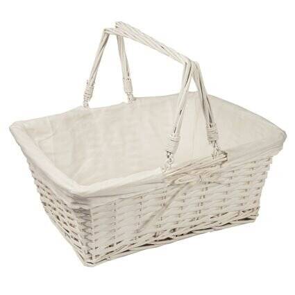 Woodluv Set of 3 White Rectangular Wicker Gift Basket With Handle