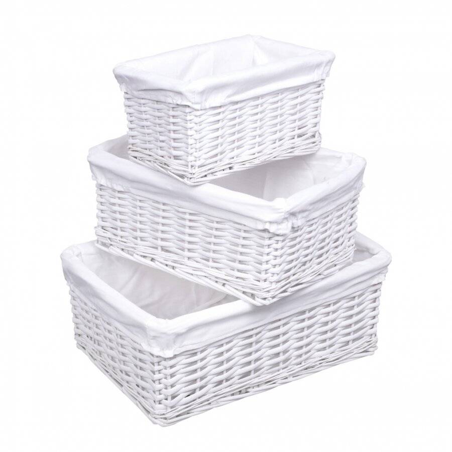 Woodluv Set of 3 Wicker Storage Basket With Removable Lining