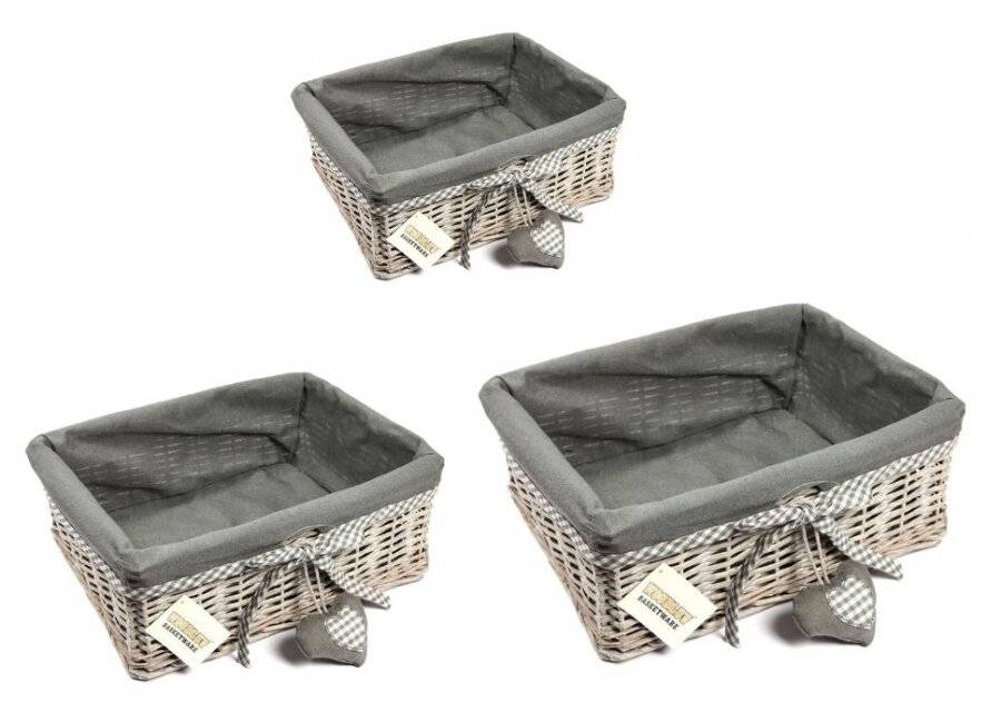 Woodluv Set of 3 Wicker Storage Shelf Basket With Removable Lining