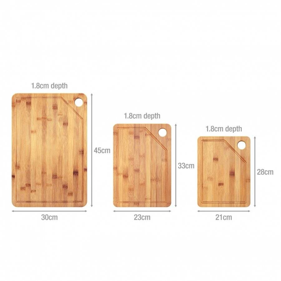 Woodluv 3 Anti Bacterial Chopping Boards With Juice Grooves & Stand