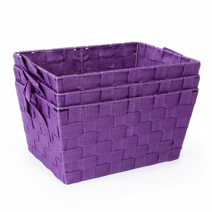 EHC Set of 3 Woven Strap Storage Basket With Carry Handle - Purple