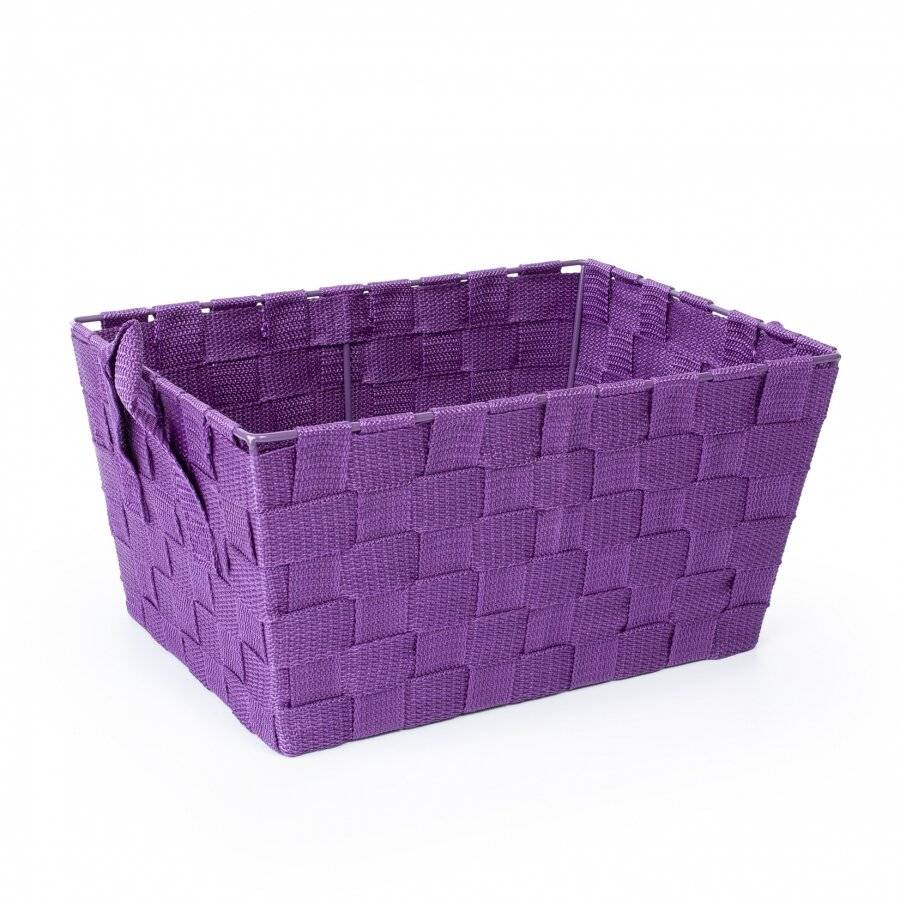 EHC Set of 3 Woven Strap Storage Basket With Carry Handle - Purple