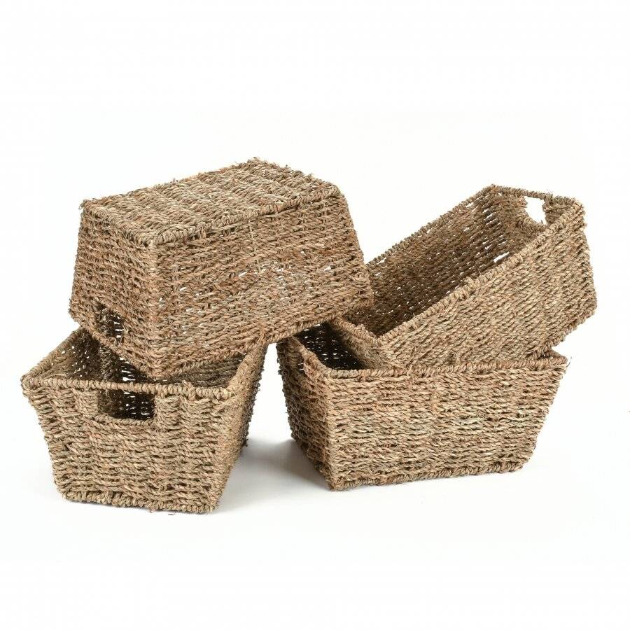 Woodluv Set of 4 Eco Friendly  Seagrass Shelf Storage Baskets