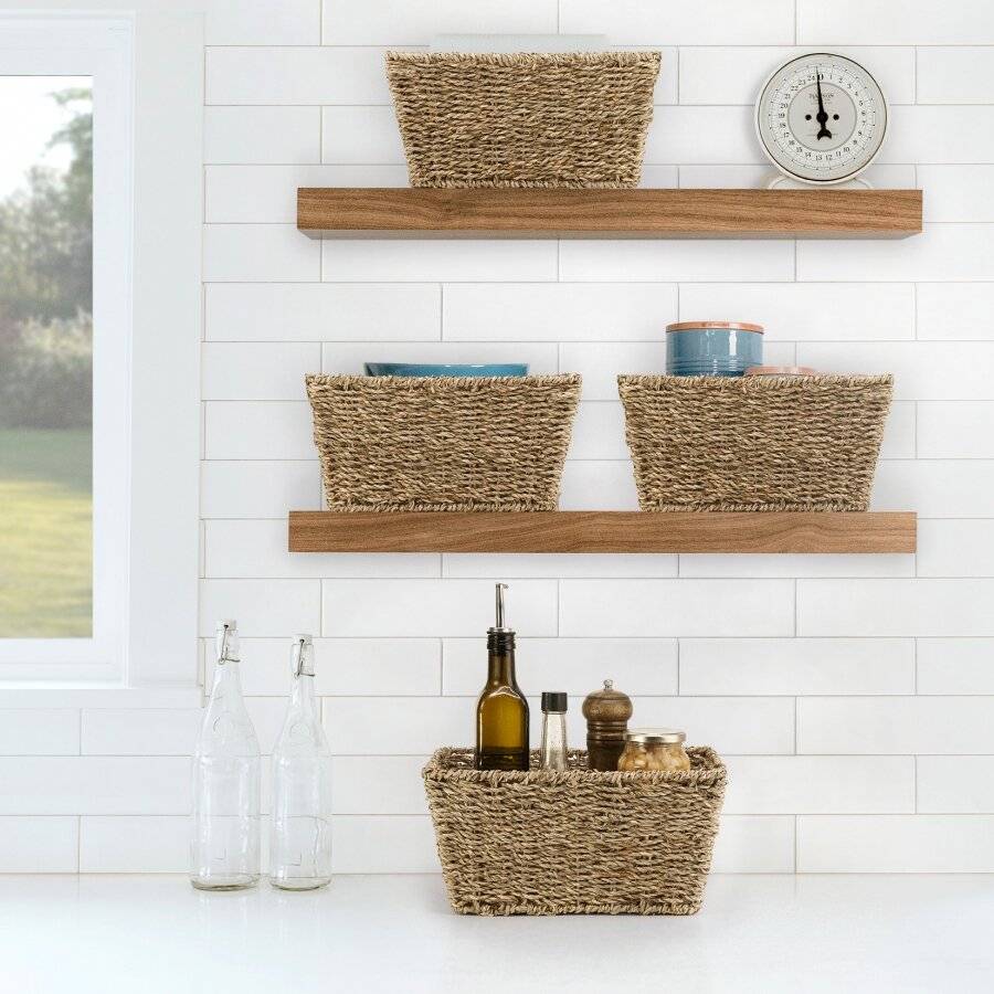 Woodluv Set of 4 Eco Friendly  Seagrass Shelf Storage Baskets